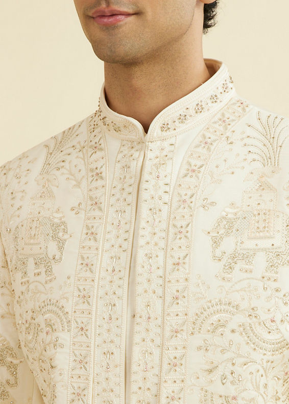 Manyavar Men Royal Cream Open Sherwani Ensemble