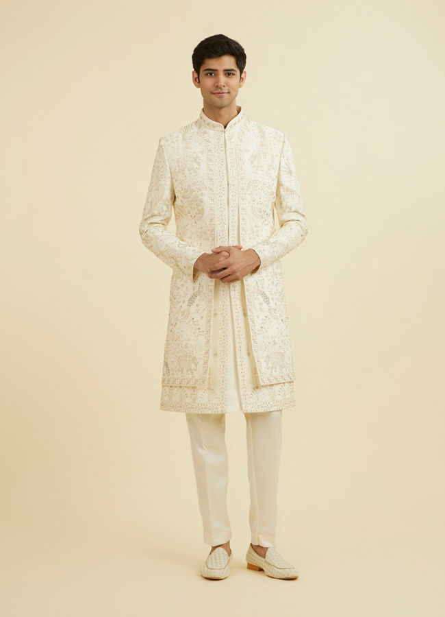 Manyavar Men Royal Cream Open Sherwani Ensemble