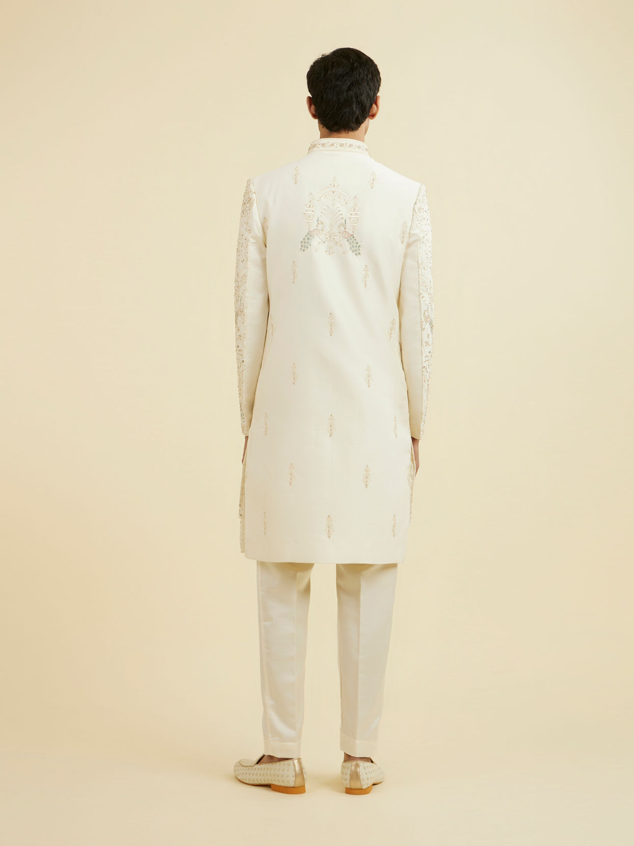 Manyavar Men Royal Cream Open Sherwani Ensemble