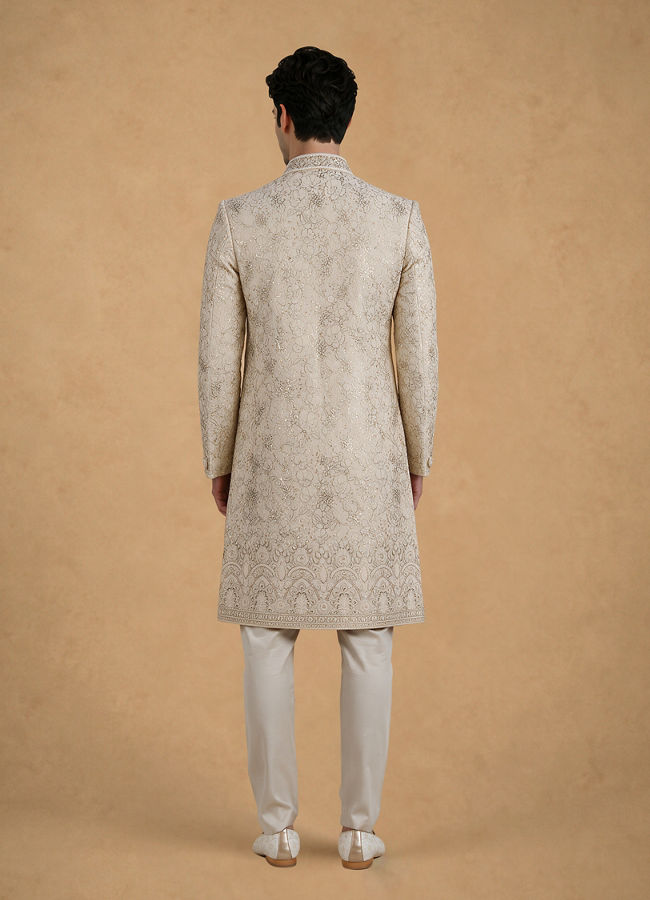 Manyavar Men Gold Tissue Thread-Embroidered Sherwani