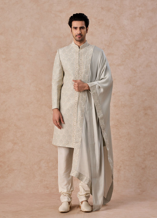 Manyavar Men Light Blue Regal Splendour Sherwani