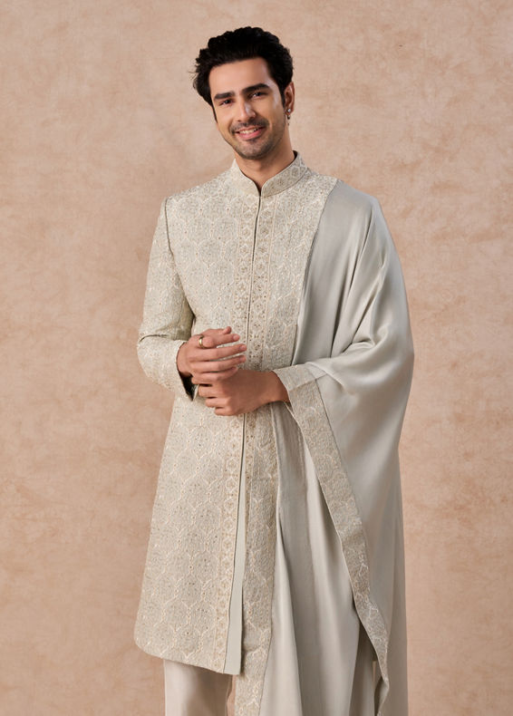 Manyavar Men Light Blue Regal Splendour Sherwani