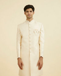 Manyavar Men Regal Beige Brocade Sherwani