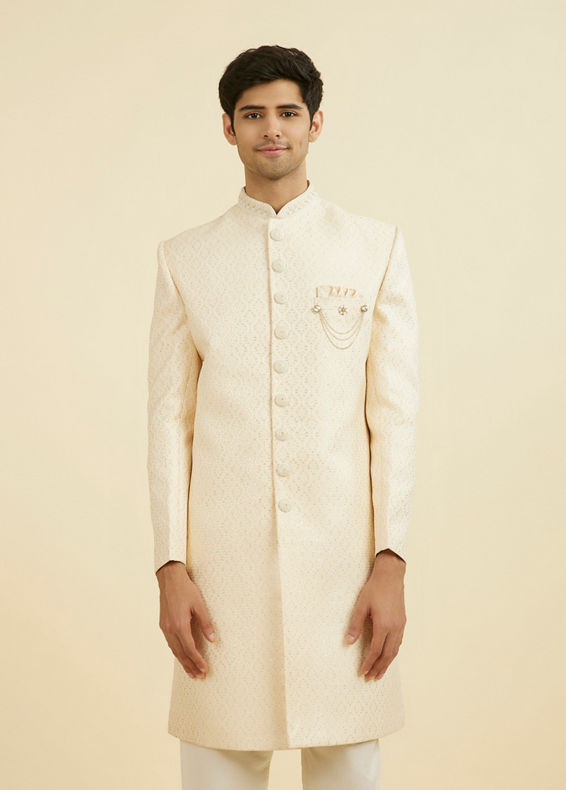 Manyavar Men Regal Beige Brocade Sherwani