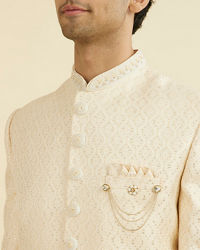 Manyavar Men Regal Beige Brocade Sherwani