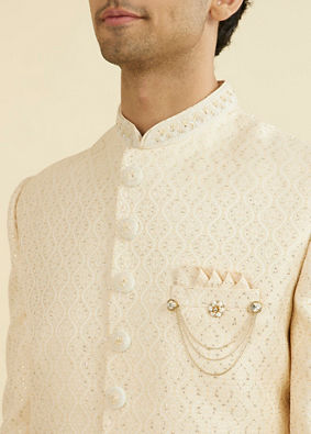 Manyavar Men Regal Beige Brocade Sherwani