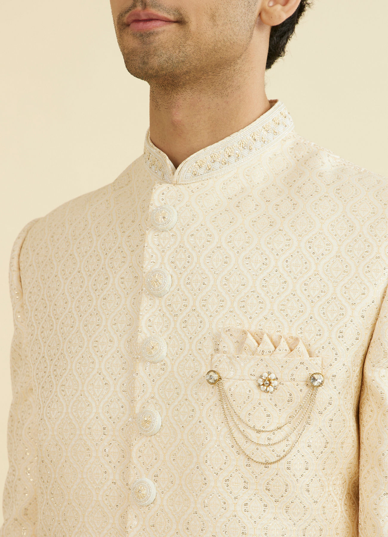 Manyavar Men Regal Beige Brocade Sherwani