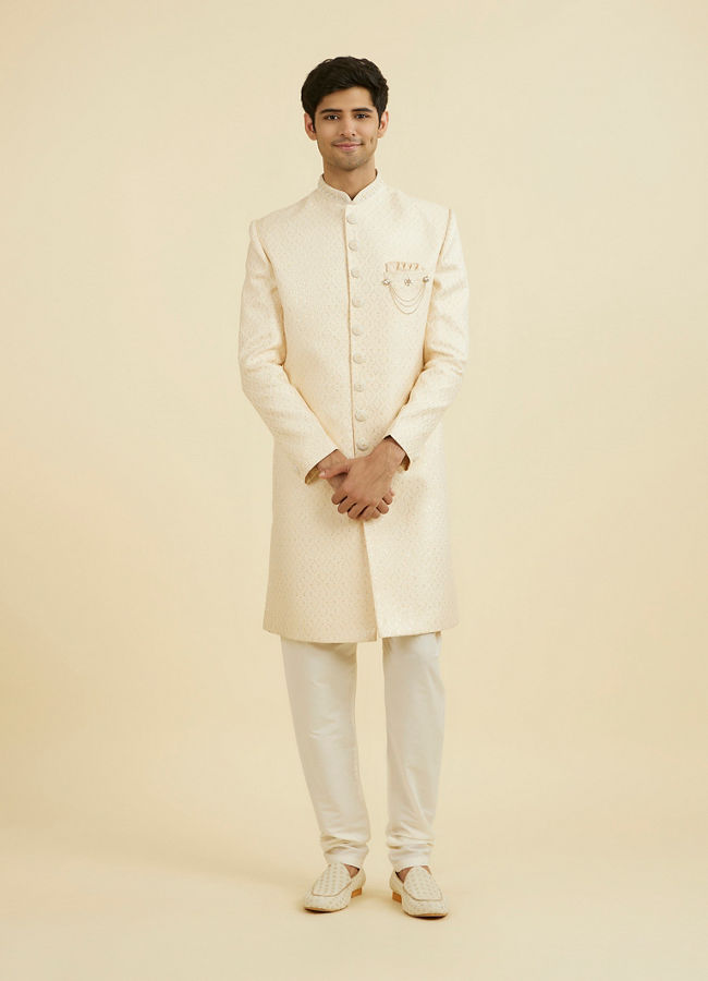 Manyavar Men Regal Beige Brocade Sherwani