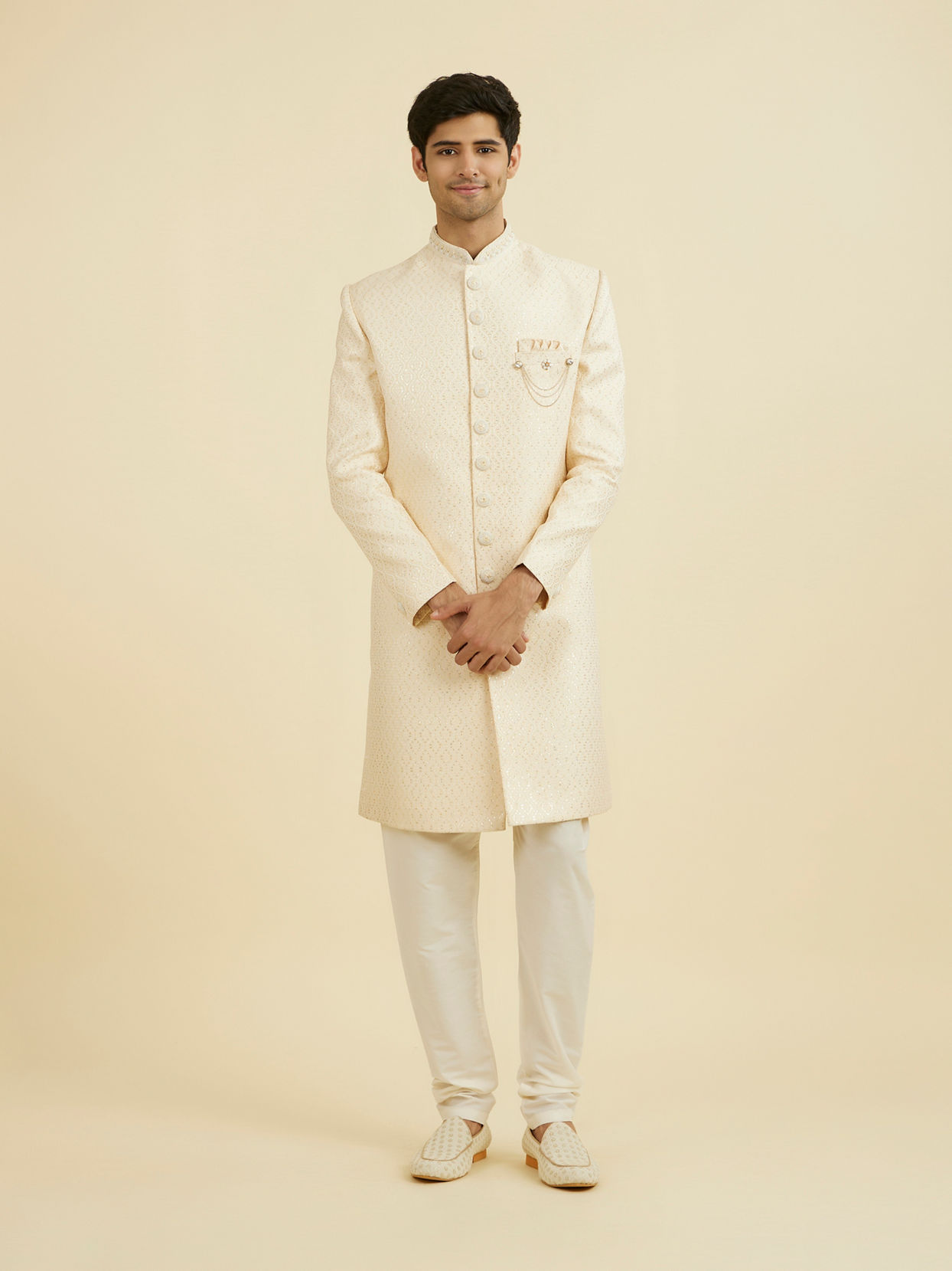 Manyavar Men Regal Beige Brocade Sherwani