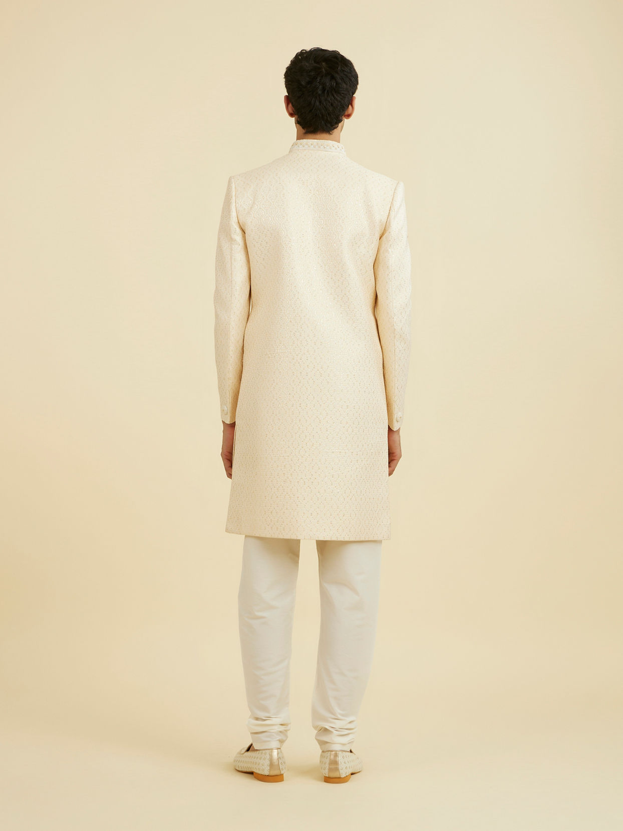 Manyavar Men Regal Beige Brocade Sherwani