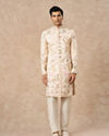 Manyavar Men Champagne Art Silk Sherwani with Embroidery