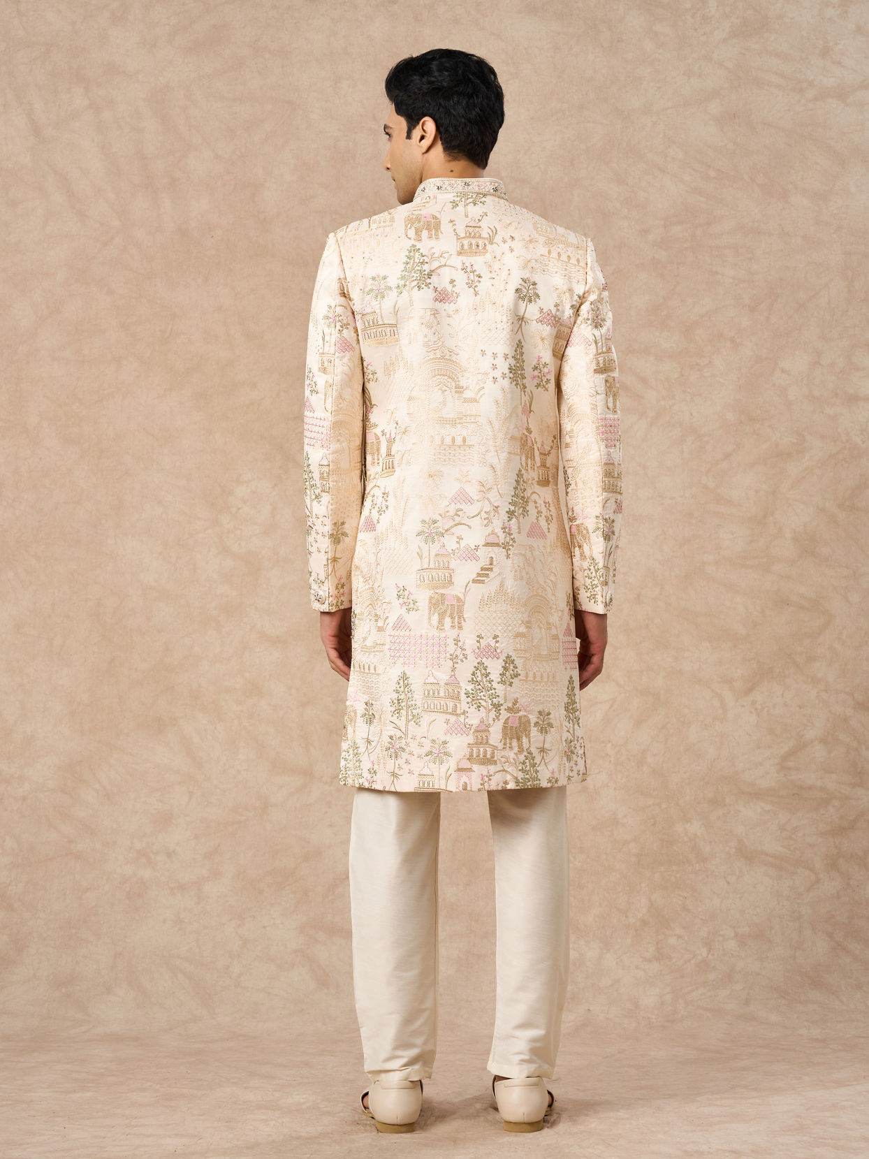 Manyavar Men Champagne Art Silk Sherwani with Embroidery