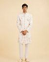 Manyavar Men Vijay's Cream Sherwani with Heritage Motif Embroidery