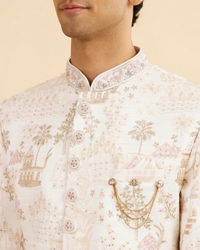 Manyavar Men Lavish Cream Art Silk Sherwani