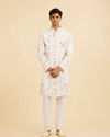 Manyavar Men Lavish Cream Art Silk Sherwani