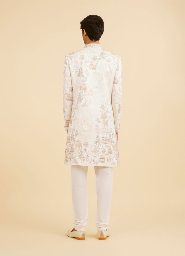 Manyavar Men Lavish Cream Art Silk Sherwani