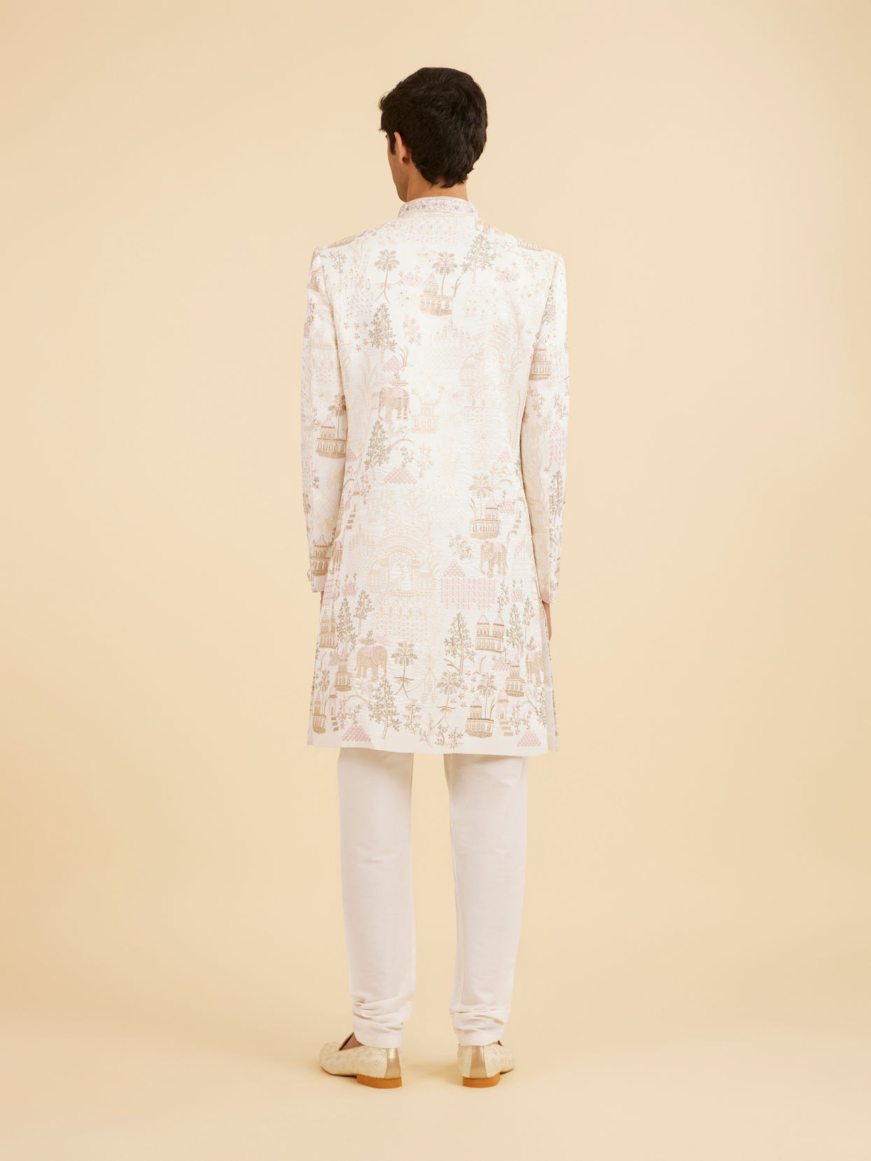 Manyavar Men Lavish Cream Art Silk Sherwani