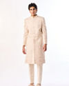 Manyavar Men Beige Silk Sherwani with Embroidery