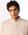 Manyavar Men Beige Silk Sherwani with Embroidery