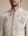 Manyavar Men Champagne Silk Sherwani with Embroidery