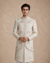 Manyavar Men White Satin Sherwani with Embroidery