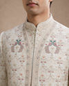 Manyavar Men White Satin Sherwani with Embroidery