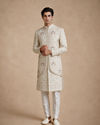 Manyavar Men White Satin Sherwani with Embroidery