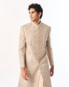 Manyavar Men Beige Net Sherwani with Embroidery