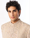 Manyavar Men Beige Net Sherwani with Embroidery