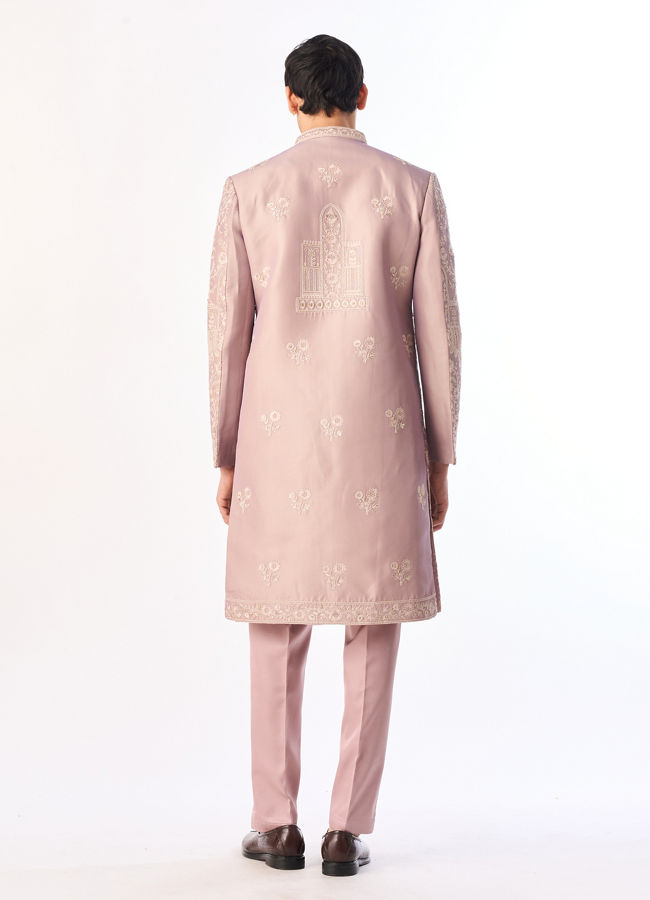 Manyavar Men Lilac Silk Sherwani with Embroidery