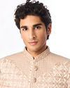Manyavar Men Beige Art Silk Sherwani with Embroidery