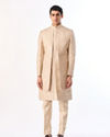 Manyavar Men Beige Satin Sherwani with Embroidery