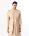 Manyavar Men Beige Satin Sherwani with Embroidery