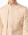 Manyavar Men Beige Satin Sherwani with Embroidery