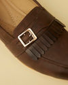 Manyavar Men Deep Brown Buckled Fringed Loafers