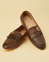 Manyavar Men Deep Brown Buckled Fringed Loafers