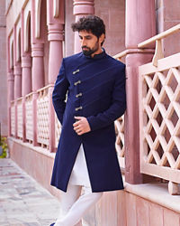 Twamev Men Nouvelle Blue Indo Western