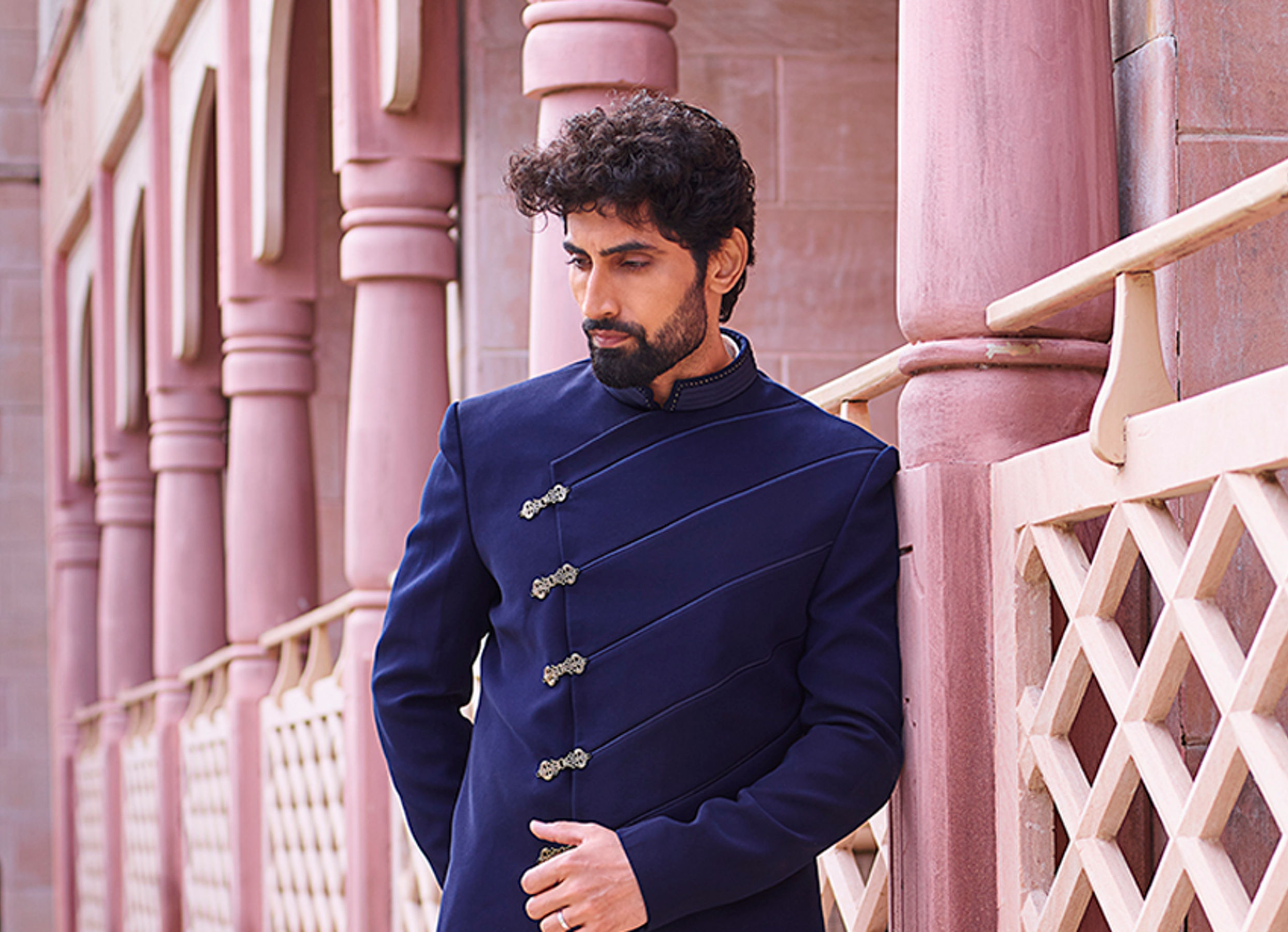 Twamev Men Nouvelle Blue Indo Western