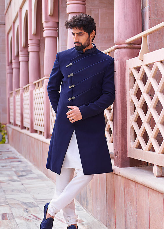 Twamev Men Nouvelle Blue Indo Western