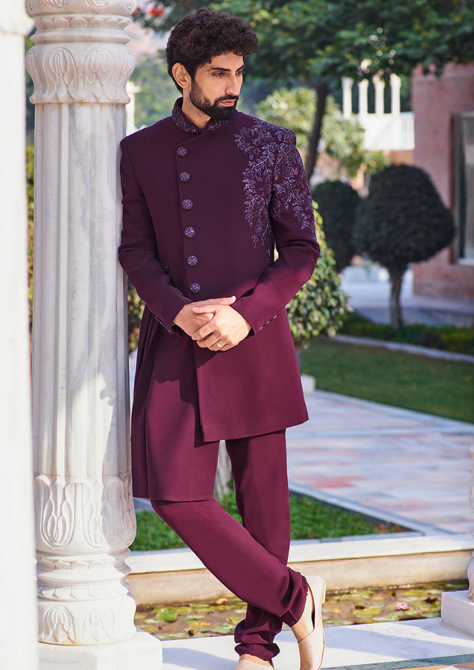 Twamev Men Charismatic Wine Indo Western