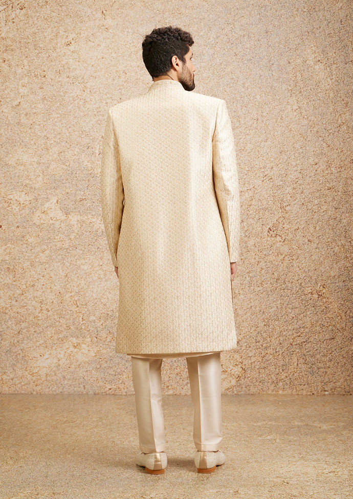 Twamev Men Beige Grandeur Sherwani Set