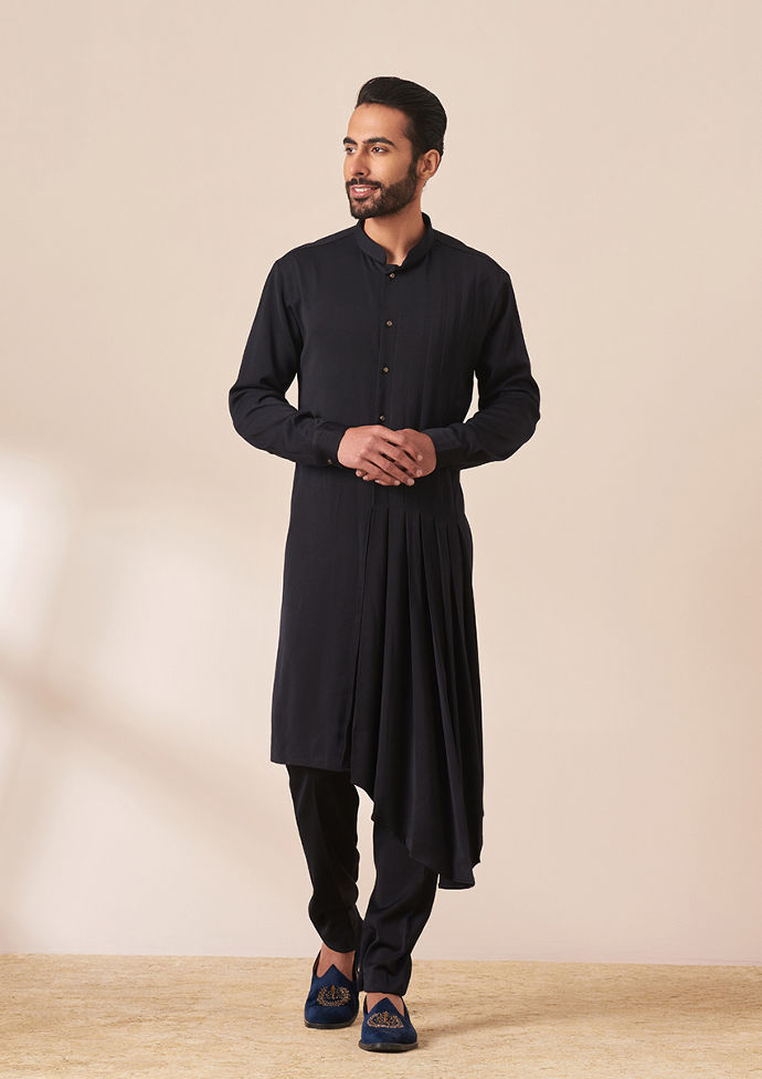 Twamev Men Navy Blue Sequins Embroidered Indo Western