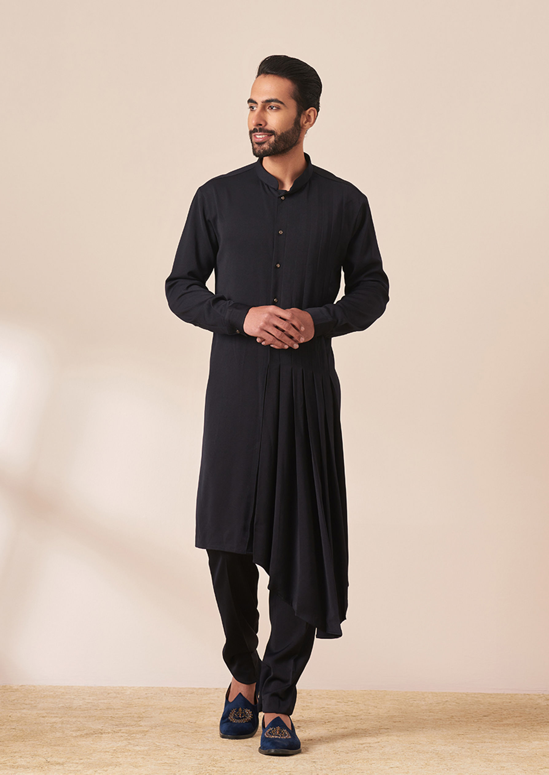 Twamev Men Navy Blue Sequins Embroidered Indo Western