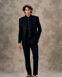 Twamev Men Sapphire Blue Indo Western Set