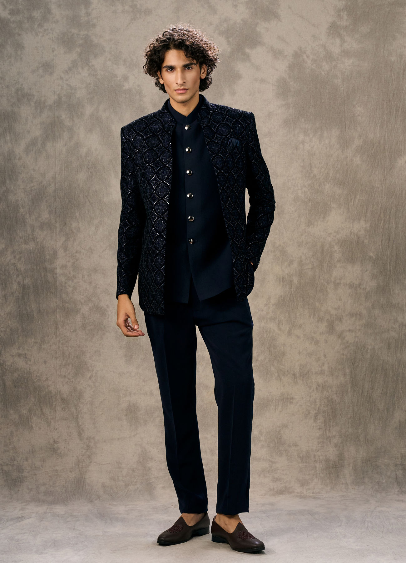 Twamev Men Sapphire Blue Indo Western Set