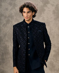 Twamev Men Sapphire Blue Indo Western Set