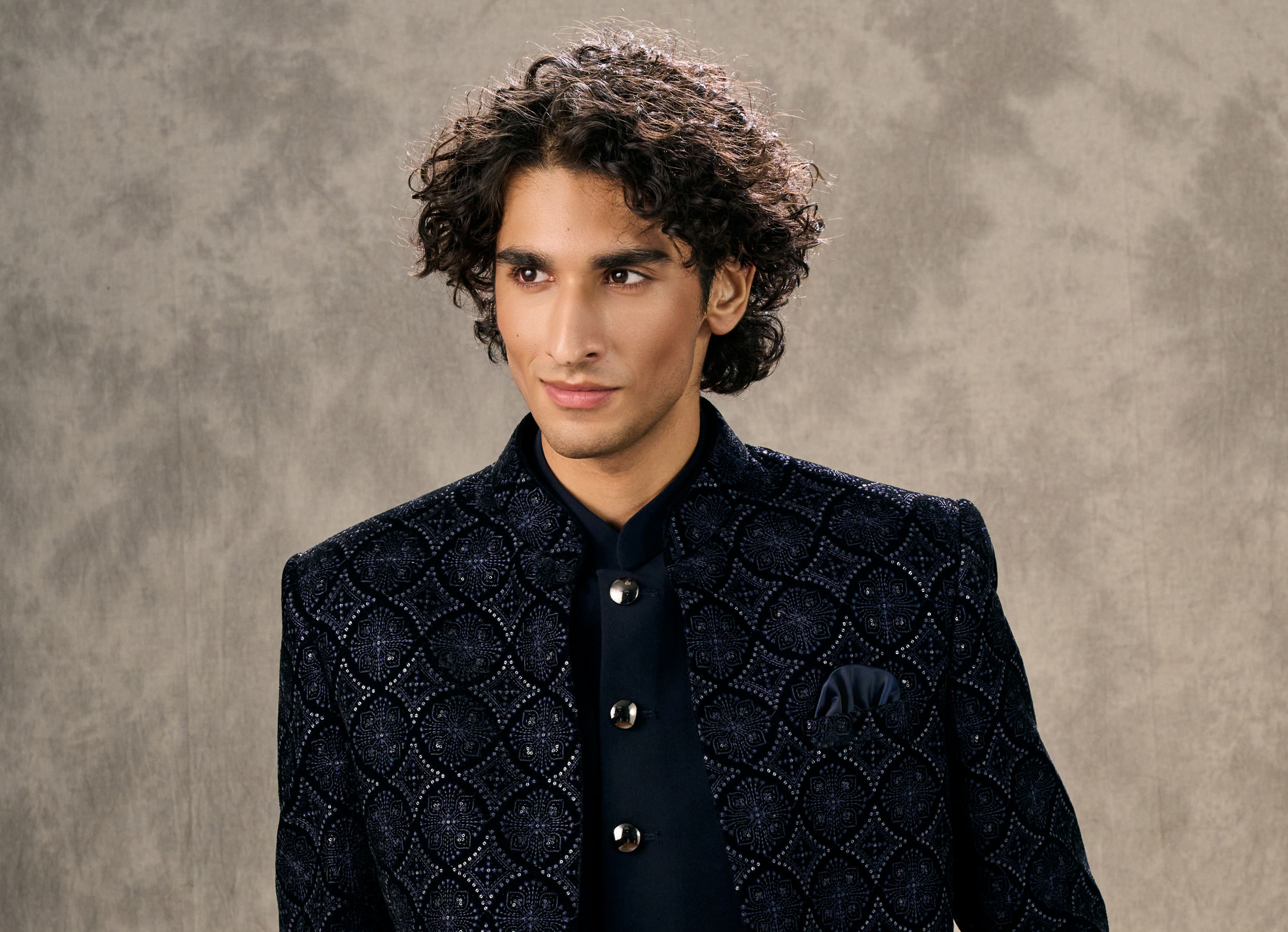 Twamev Men Sapphire Blue Indo Western Set