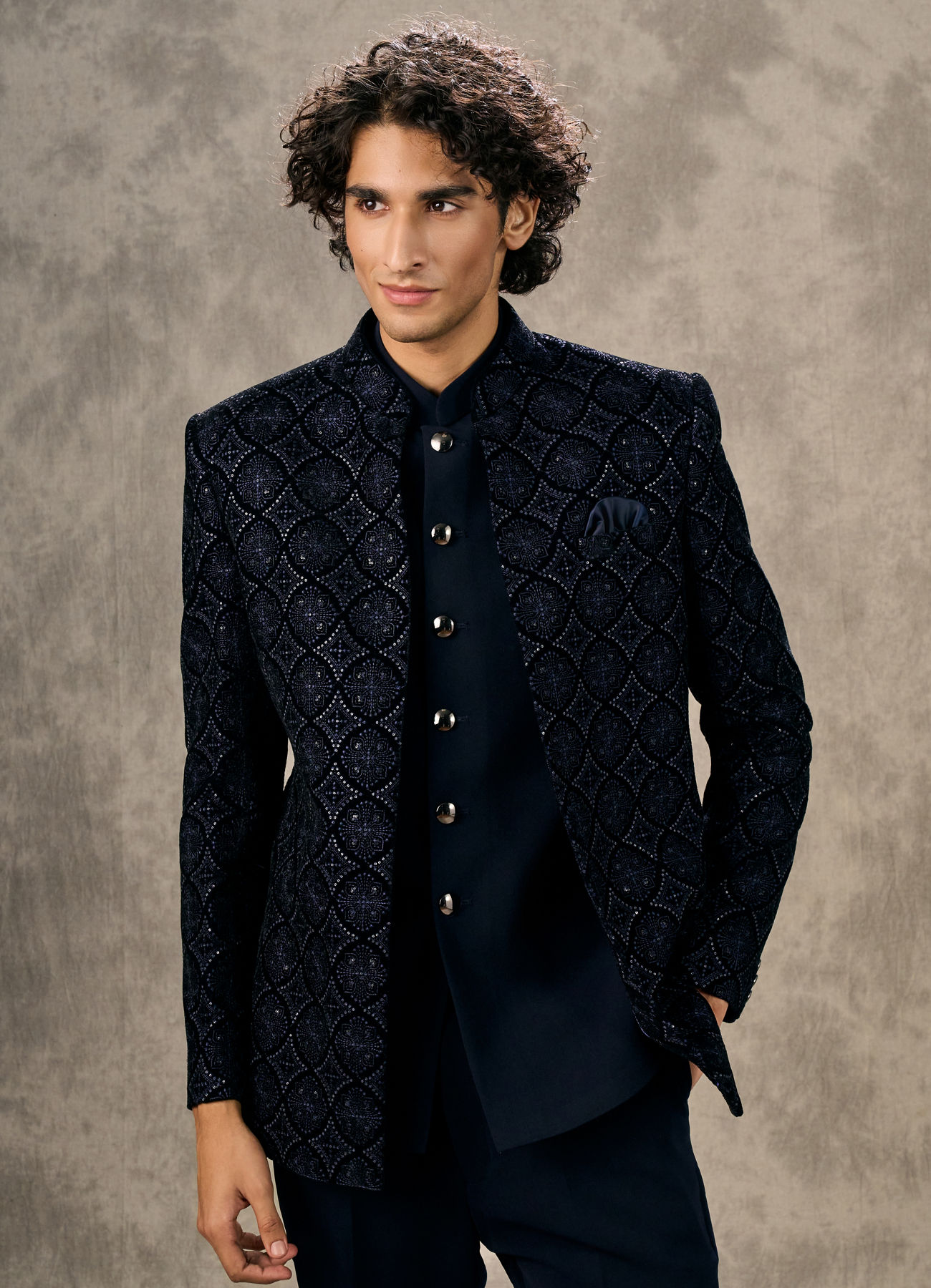 Twamev Men Sapphire Blue Indo Western Set