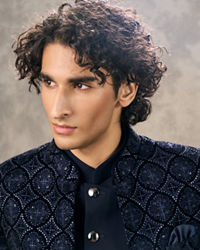 Twamev Men Sapphire Blue Indo Western Set