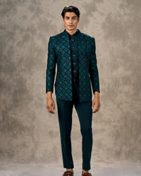 Twamev Men Turquoise Blue Extravaganza Indo Western